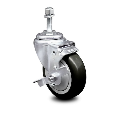 Service Caster 4 Inch Black Polyurethane Wheel Swivel 10mm Threaded Stem Caster with Brake SCC-TS20S414-PPUB-BLK-TLB-M1015